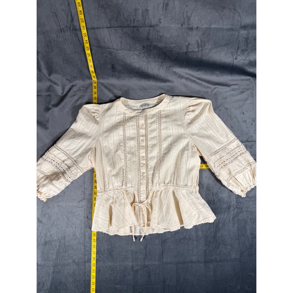 Wonderly Med Blouse Ivory Peplum Crochet Sleeve Victorian RenFaire Layering Top
